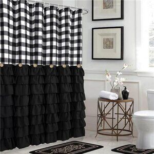 Seasonwood Black Farmhouse Shower Curtain Set with 12 Hooks 72 X 72inch Black